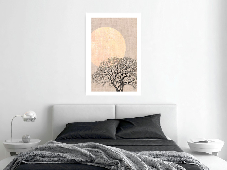 Poster Morning Full Moon - tree and yellow moon on fabric texture 123772 additionalImage 2