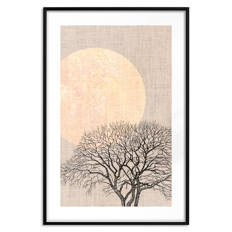 Poster Morning Full Moon - tree and yellow moon on fabric texture 123772 additionalImage 15