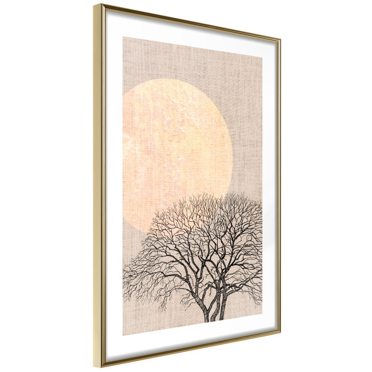 Poster Morning Full Moon - tree and yellow moon on fabric texture 123772 additionalImage 6