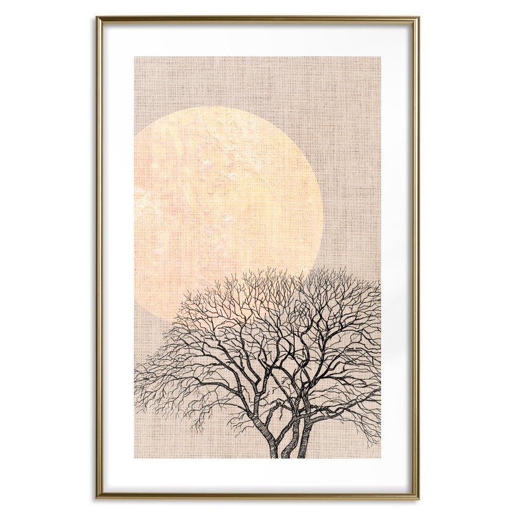 Poster Morning Full Moon - tree and yellow moon on fabric texture 123772 additionalImage 14
