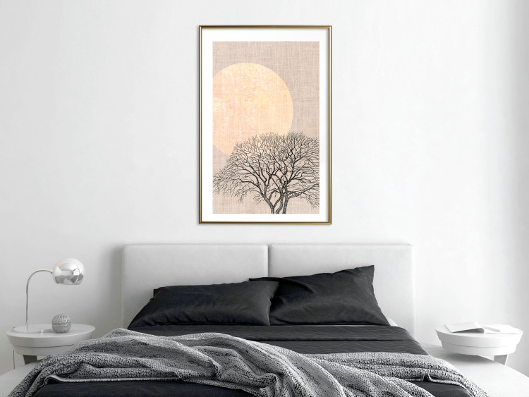 Poster Morning Full Moon - tree and yellow moon on fabric texture 123772 additionalImage 13