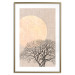 Poster Morning Full Moon - tree and yellow moon on fabric texture 123772 additionalThumb 14