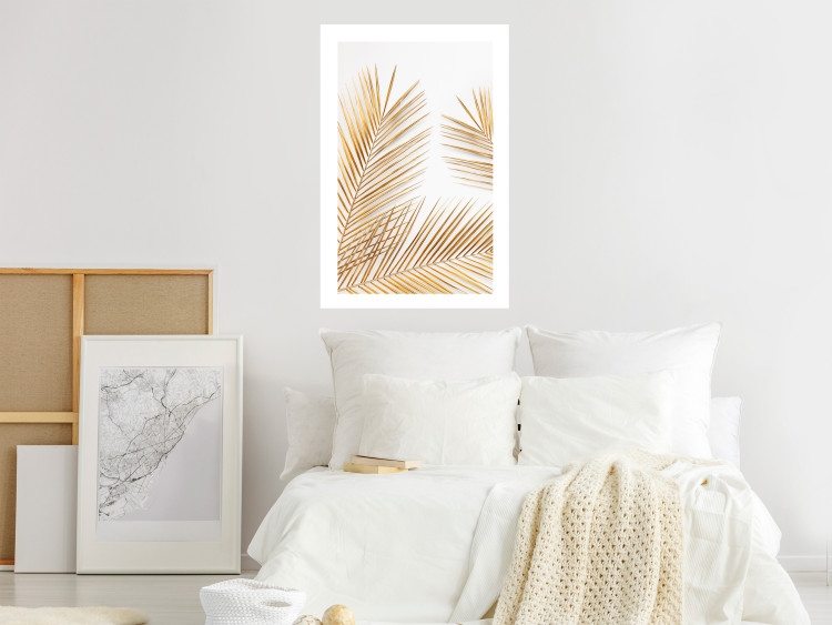 Wall Poster Golden Palms - tropical golden leaves on a contrasting white background 125872 additionalImage 4