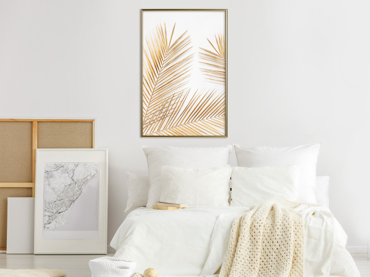 Wall Poster Golden Palms - tropical golden leaves on a contrasting white background 125872 additionalImage 7