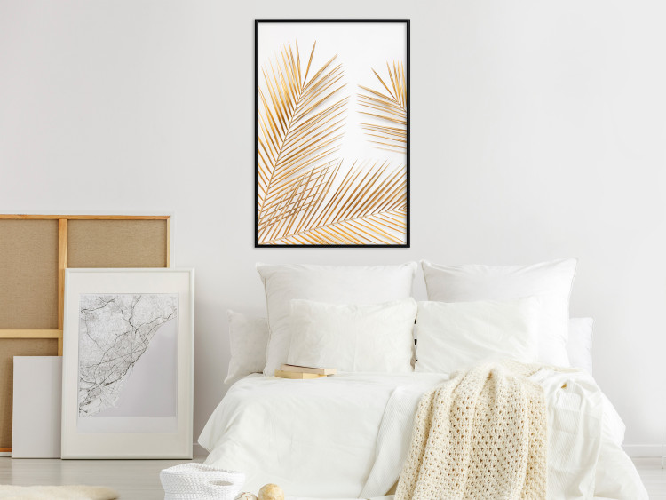 Wall Poster Golden Palms - tropical golden leaves on a contrasting white background 125872 additionalImage 3