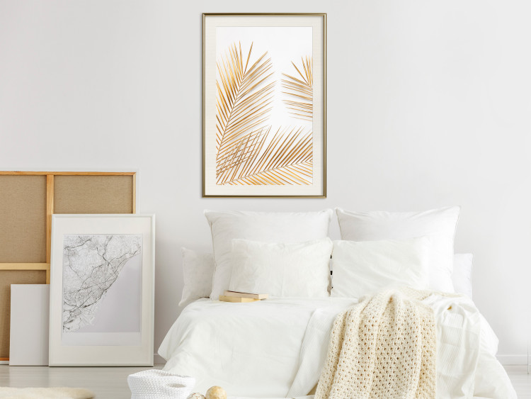 Wall Poster Golden Palms - tropical golden leaves on a contrasting white background 125872 additionalImage 21