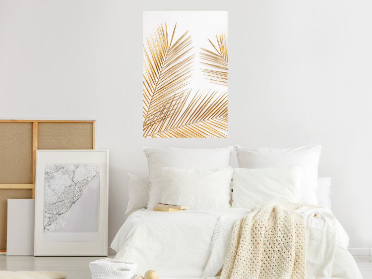 Wall Poster Golden Palms - tropical golden leaves on a contrasting white background 125872 additionalImage 23