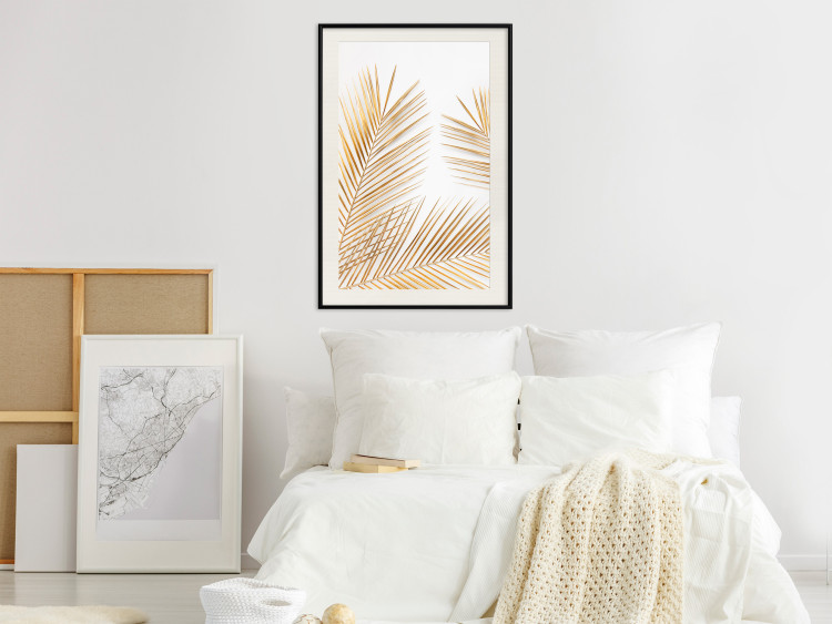 Wall Poster Golden Palms - tropical golden leaves on a contrasting white background 125872 additionalImage 22