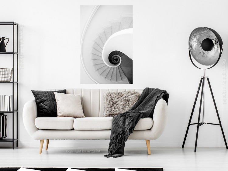 Wall Poster White Stairs - black and white architecture of a winding staircase 129772 additionalImage 4