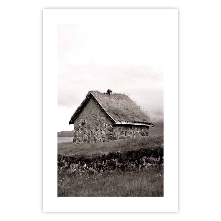 Wall Poster Fisherman's Hut - landscape of a field and a stone house against a clear sky 130272 additionalImage 25