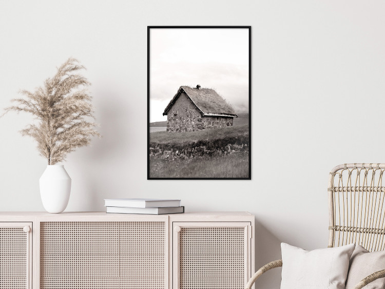 Wall Poster Fisherman's Hut - landscape of a field and a stone house against a clear sky 130272 additionalImage 7