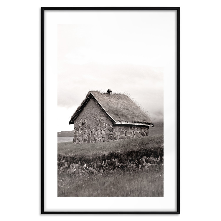 Wall Poster Fisherman's Hut - landscape of a field and a stone house against a clear sky 130272 additionalImage 15