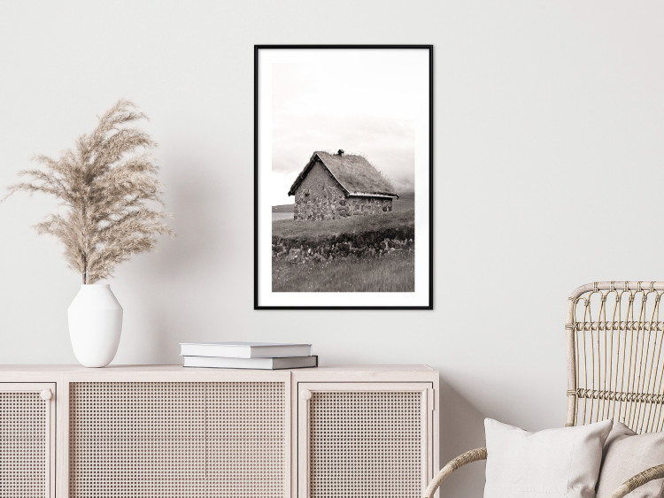 Wall Poster Fisherman's Hut - landscape of a field and a stone house against a clear sky 130272 additionalImage 23