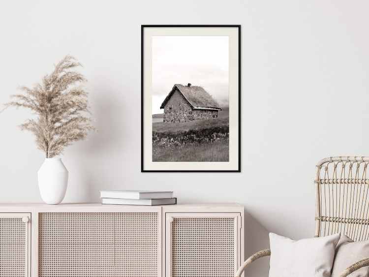 Wall Poster Fisherman's Hut - landscape of a field and a stone house against a clear sky 130272 additionalImage 24