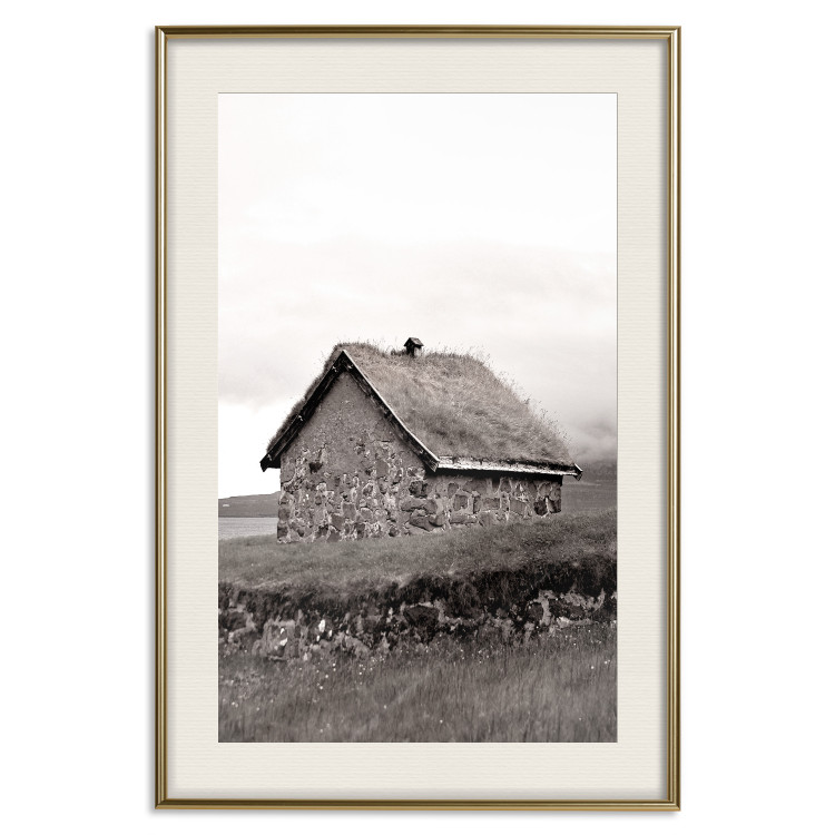 Wall Poster Fisherman's Hut - landscape of a field and a stone house against a clear sky 130272 additionalImage 20