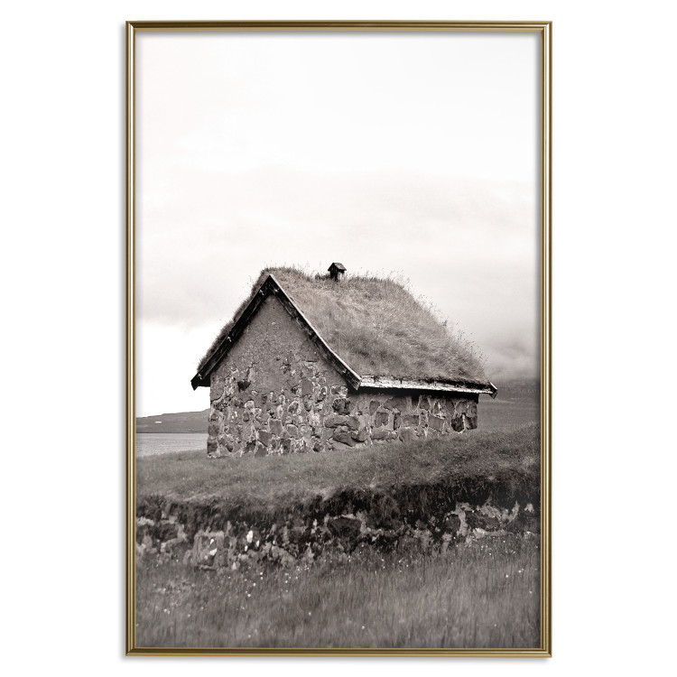 Wall Poster Fisherman's Hut - landscape of a field and a stone house against a clear sky 130272 additionalImage 17