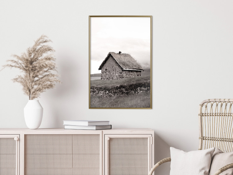 Wall Poster Fisherman's Hut - landscape of a field and a stone house against a clear sky 130272 additionalImage 8