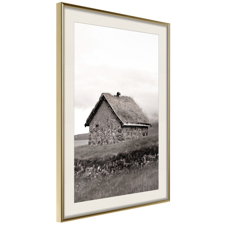 Wall Poster Fisherman's Hut - landscape of a field and a stone house against a clear sky 130272 additionalImage 7
