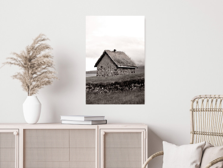 Wall Poster Fisherman's Hut - landscape of a field and a stone house against a clear sky 130272 additionalImage 6