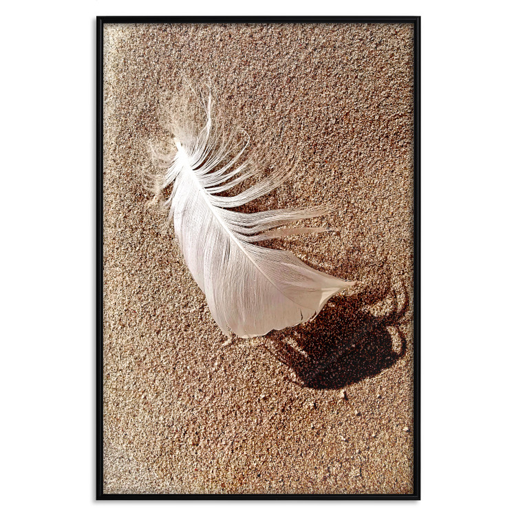 Poster Feather on the Sand - seascape of a beach with a white feather in bright light 130372 additionalImage 18