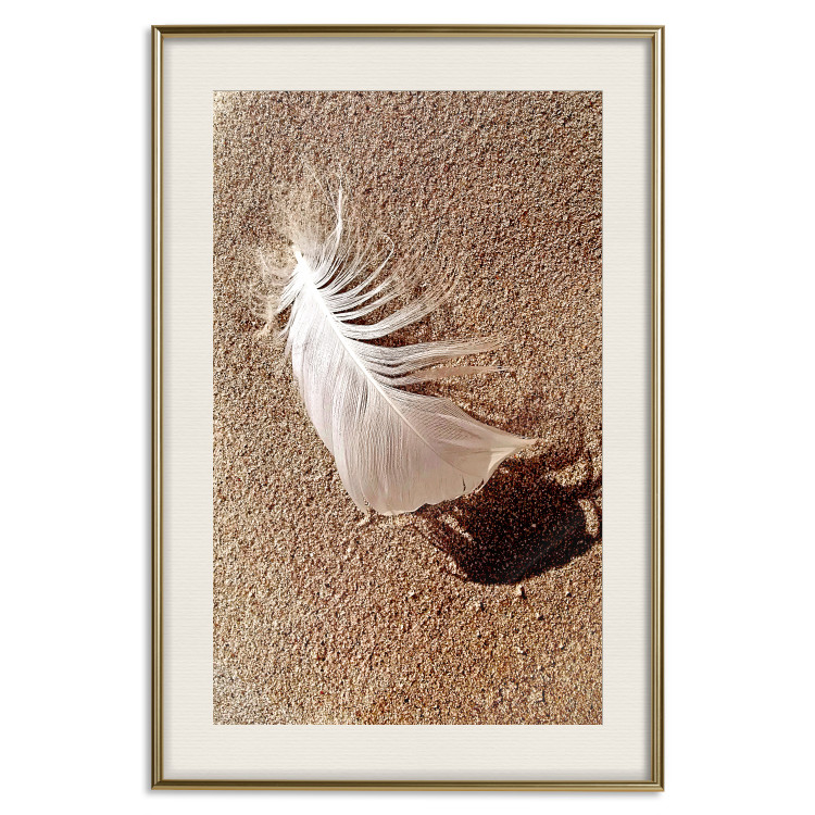 Poster Feather on the Sand - seascape of a beach with a white feather in bright light 130372 additionalImage 20