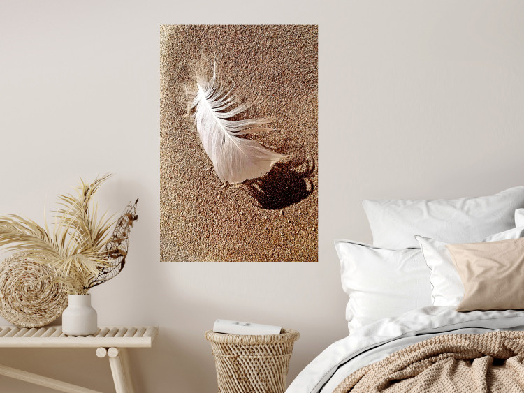 Poster Feather on the Sand - seascape of a beach with a white feather in bright light 130372 additionalImage 4