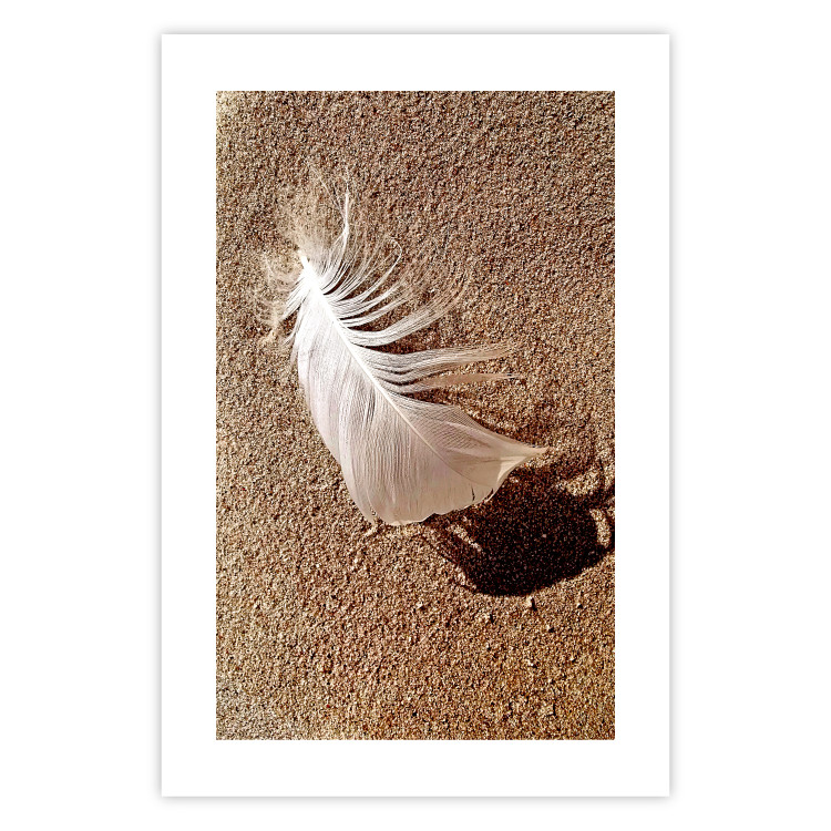 Poster Feather on the Sand - seascape of a beach with a white feather in bright light 130372 additionalImage 25