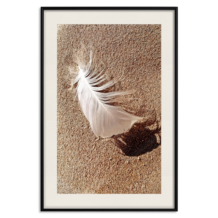 Poster Feather on the Sand - seascape of a beach with a white feather in bright light 130372 additionalImage 19