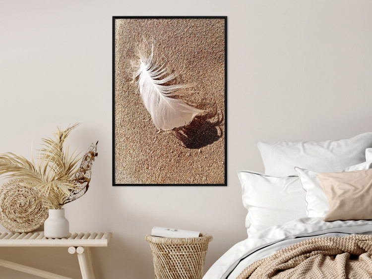 Poster Feather on the Sand - seascape of a beach with a white feather in bright light 130372 additionalImage 6