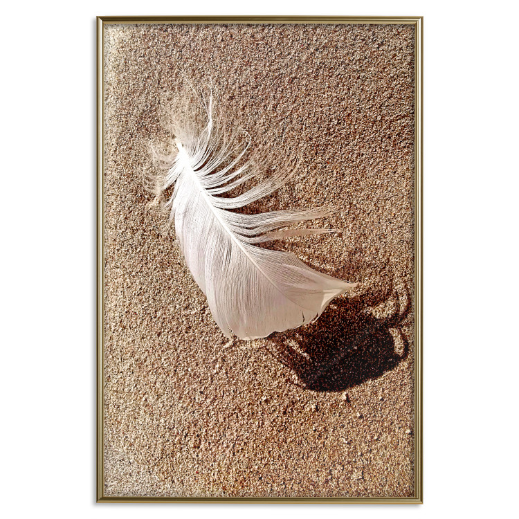 Poster Feather on the Sand - seascape of a beach with a white feather in bright light 130372 additionalImage 21