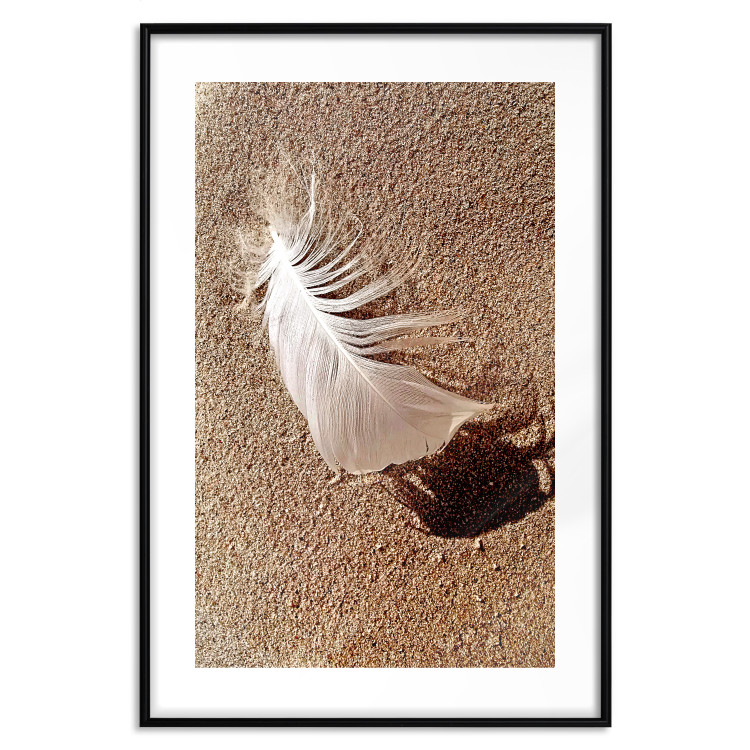 Poster Feather on the Sand - seascape of a beach with a white feather in bright light 130372 additionalImage 15