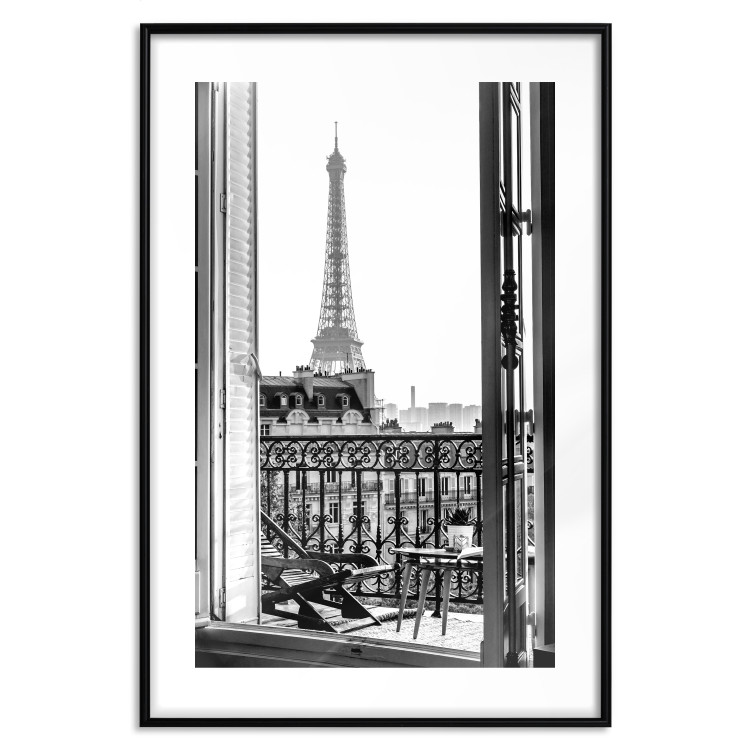 Poster Balcony View - black and white landscape view from a window overlooking the Eiffel Tower 132272 additionalImage 15