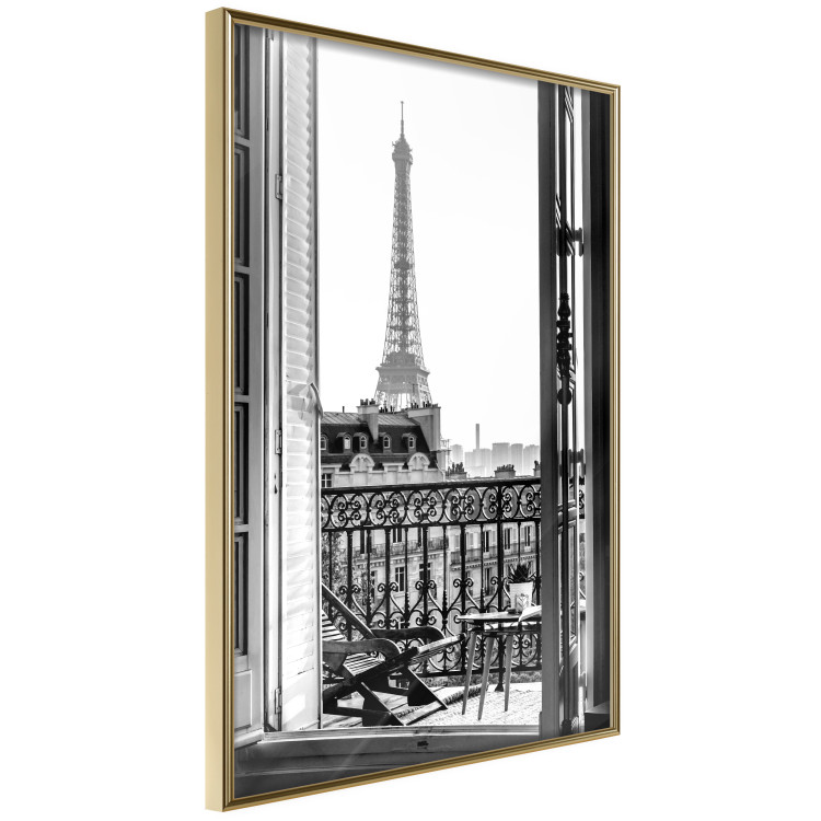 Poster Balcony View - black and white landscape view from a window overlooking the Eiffel Tower 132272 additionalImage 12
