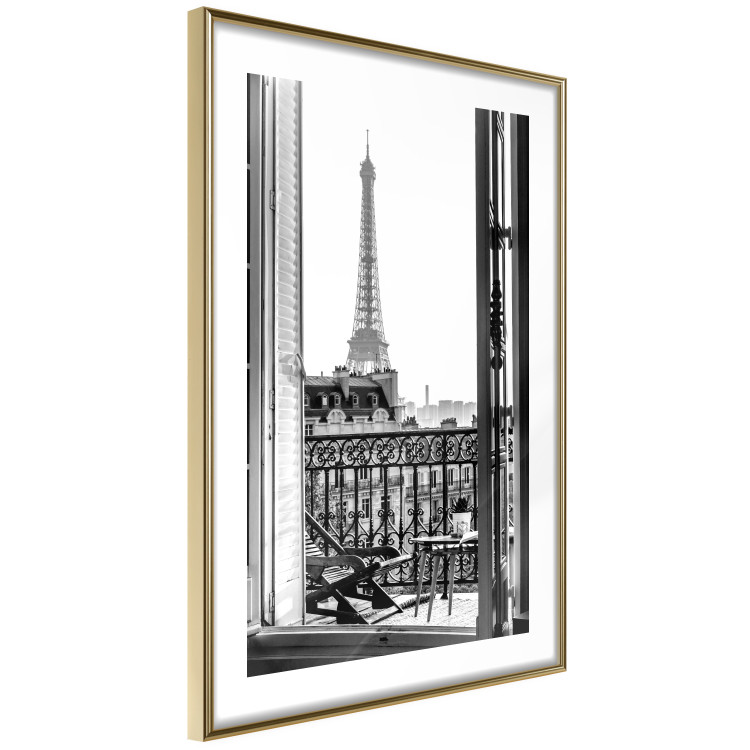 Poster Balcony View - black and white landscape view from a window overlooking the Eiffel Tower 132272 additionalImage 7