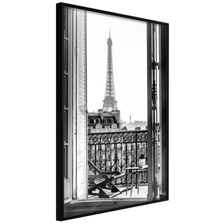 Poster Balcony View - black and white landscape view from a window overlooking the Eiffel Tower 132272 additionalImage 11