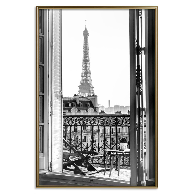 Poster Balcony View - black and white landscape view from a window overlooking the Eiffel Tower 132272 additionalImage 17