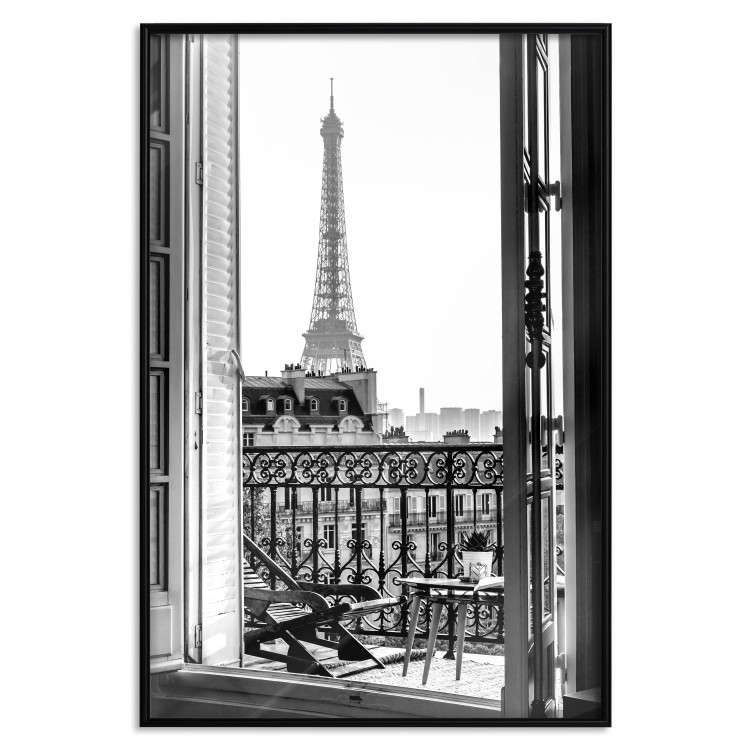 Poster Balcony View - black and white landscape view from a window overlooking the Eiffel Tower 132272 additionalImage 16
