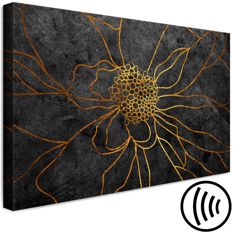 Canvas Art Print Golden flower cup- abstract floristic motif on a gray background 135672 additionalImage 6