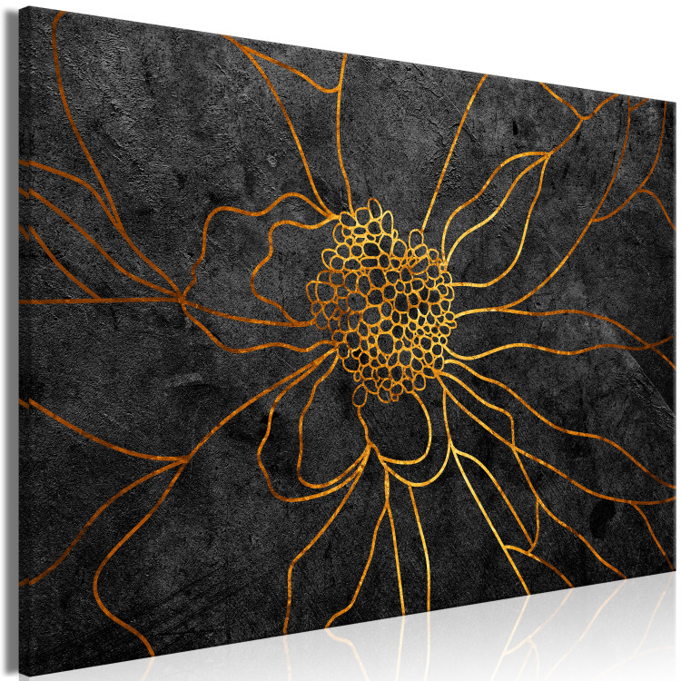 Canvas Art Print Golden flower cup- abstract floristic motif on a gray background 135672 additionalImage 2