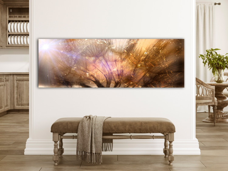 Canvas Print Morning Dawn (1-piece) Narrow - dandelion flowers on a golden background 135972 additionalImage 3