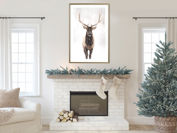 Poster Deer in the Snow - winter composition of a brown deer on a white background 137972 additionalImage 14