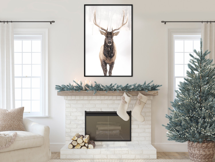 Poster Deer in the Snow - winter composition of a brown deer on a white background 137972 additionalImage 13