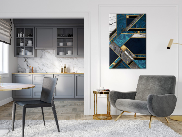 Canvas Print Blue-Gold Geometry (1-piece) Vertical - abstraction with mosaic 142372 additionalImage 3