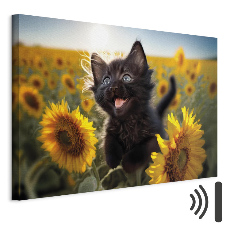 Canvas Print AI Cat - Black Animal Dancing in a Field of Sunflowers in a Sunny Glow - Horizontal 150172 additionalImage 8