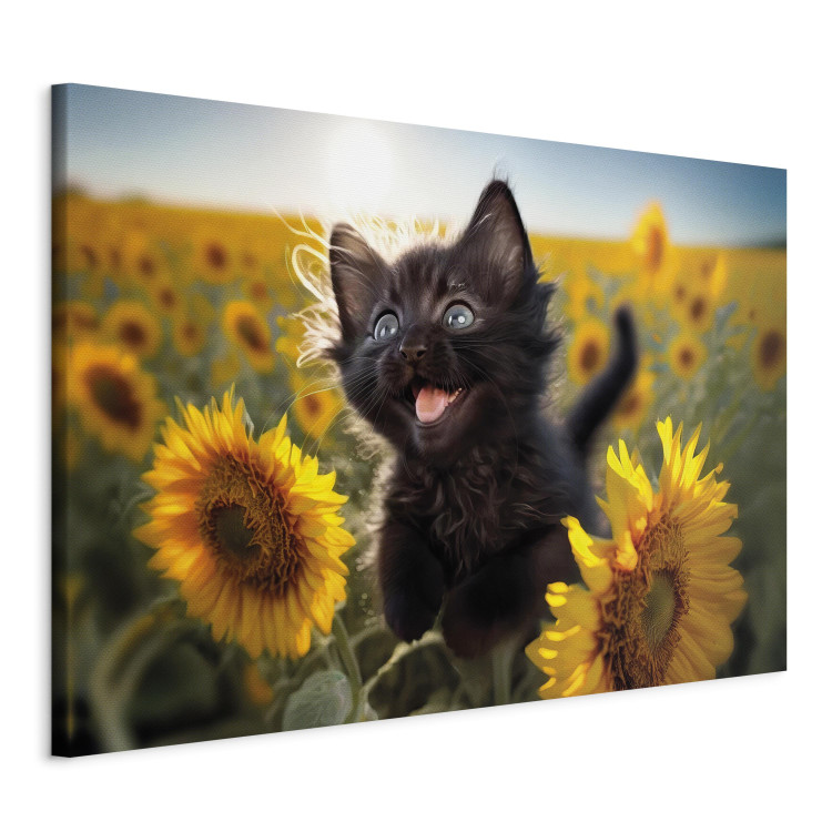Canvas Print AI Cat - Black Animal Dancing in a Field of Sunflowers in a Sunny Glow - Horizontal 150172 additionalImage 2