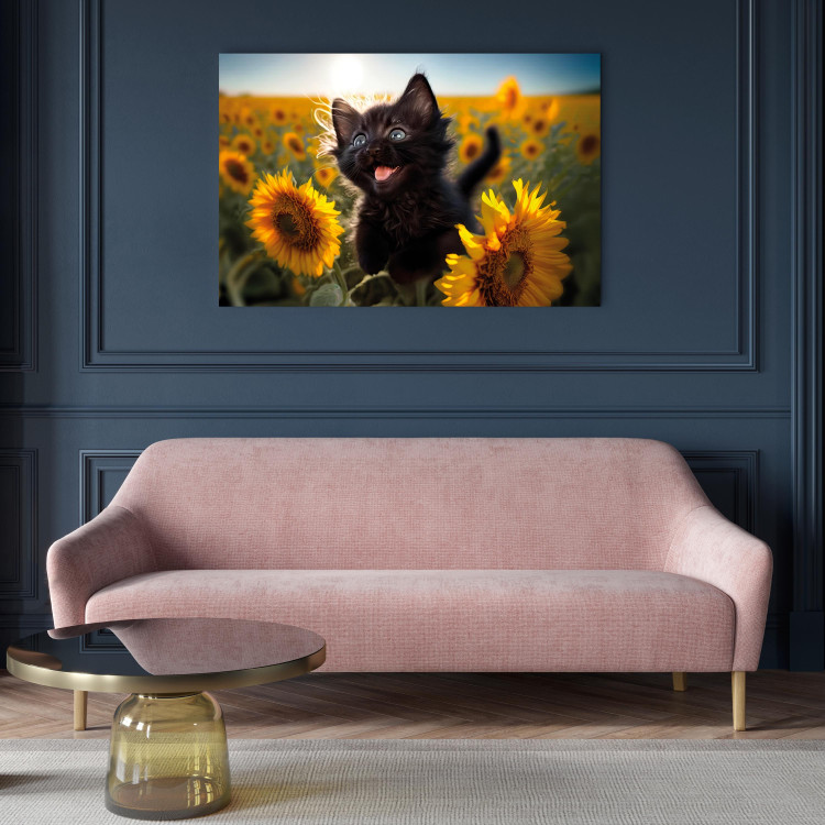 Canvas Print AI Cat - Black Animal Dancing in a Field of Sunflowers in a Sunny Glow - Horizontal 150172 additionalImage 5