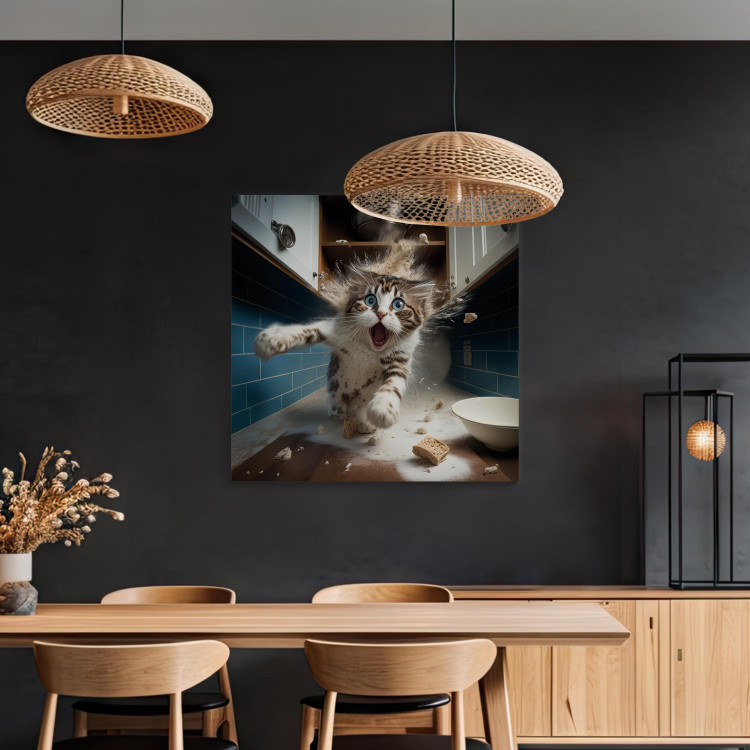 Canvas Print AI Cat - Animal Escaping From the Kitchen After Breaking Supplies - Square 150272 additionalImage 5