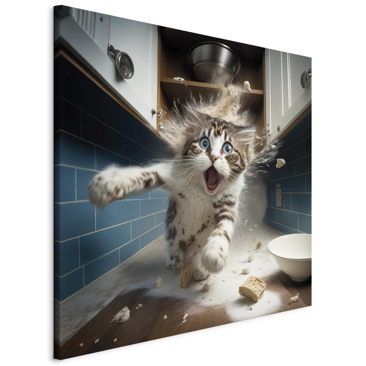 Canvas Print AI Cat - Animal Escaping From the Kitchen After Breaking Supplies - Square 150272 additionalImage 2