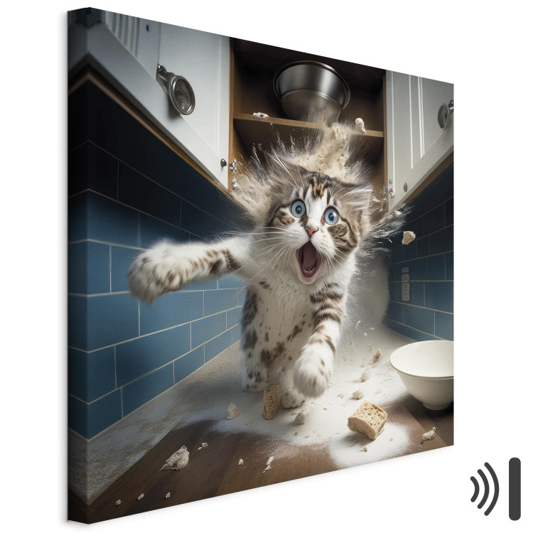 Canvas Print AI Cat - Animal Escaping From the Kitchen After Breaking Supplies - Square 150272 additionalImage 8