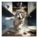 Canvas Print AI Cat - Animal Escaping From the Kitchen After Breaking Supplies - Square 150272
